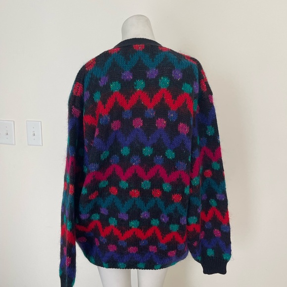 VTG 90s Streetwear Womens xLarge Mohair Rainbow Oversized Baggy Cardigan Sweater - Picture 2 of 3